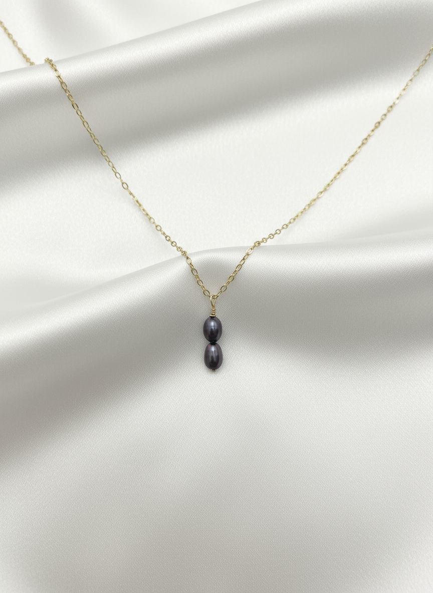 Solea Alba Gold Filled Double Black Pearl Necklace