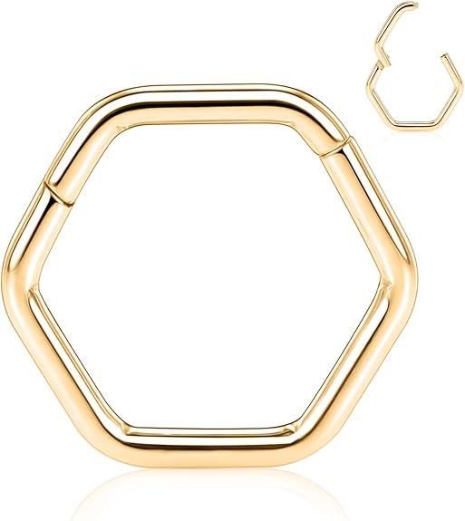 Gold Hexagon Nose Piercing and Clicker Nose Ring