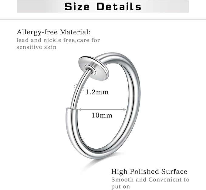 Silver Fake Nose Lip Earring Ring Hoop 20G Nose Hoop Rings