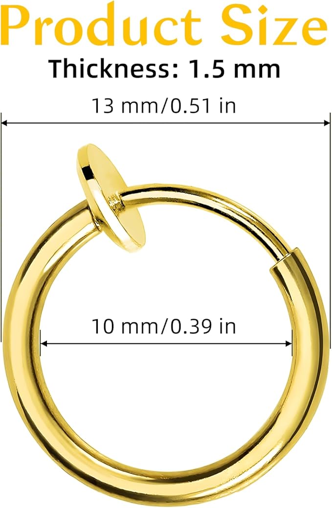 Gold Fake Nose Lip Earring Ring Hoop 20G Nose Hoop Rings