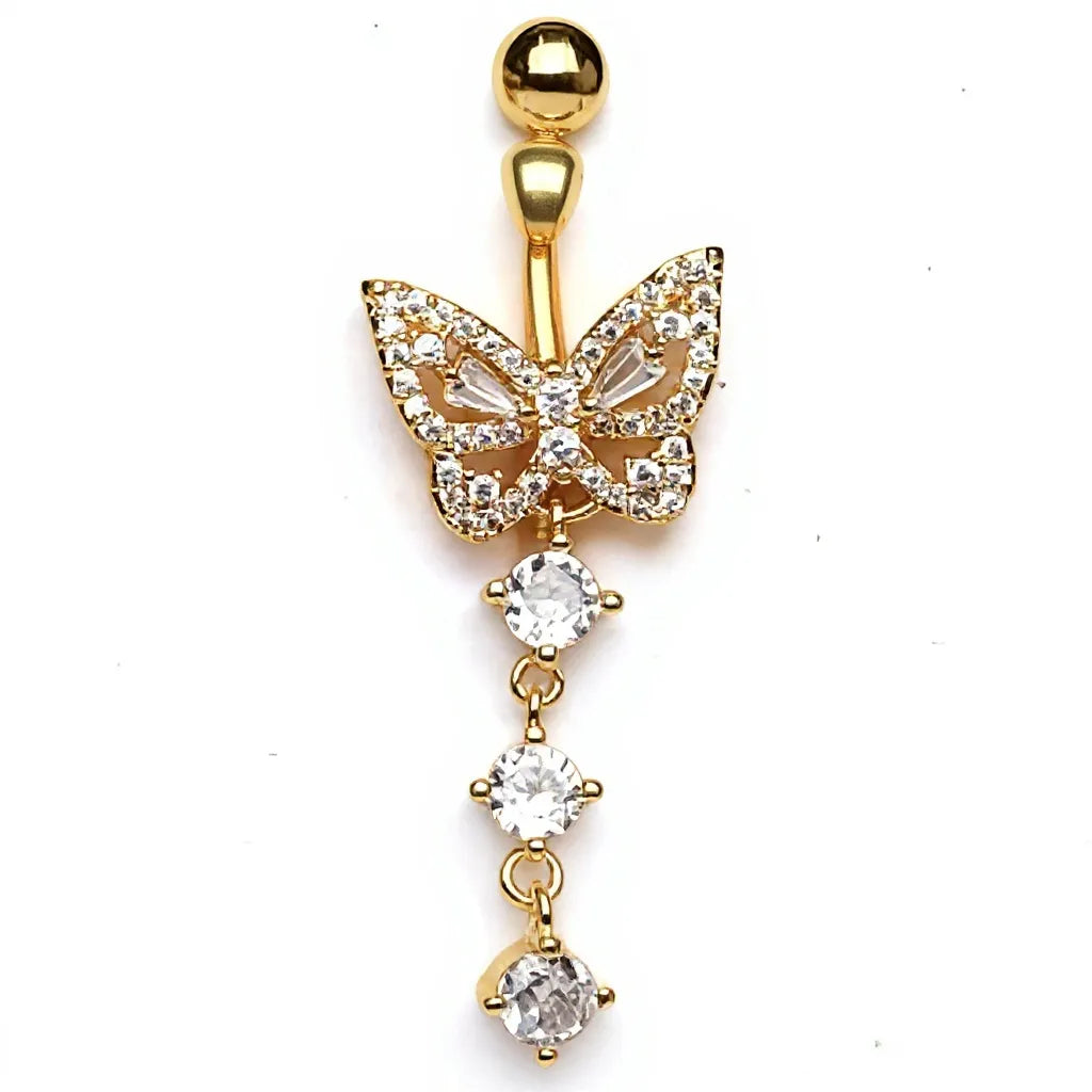 Silver Surgical Steel Diamond Butterfly Belly Piercing