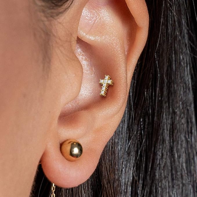 Silver Surgical Steel Cross Design Tragus Piercing