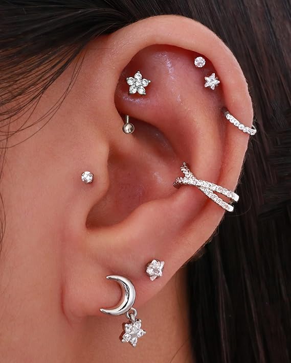 Flower Clicker Rook Piercing and Hoop
