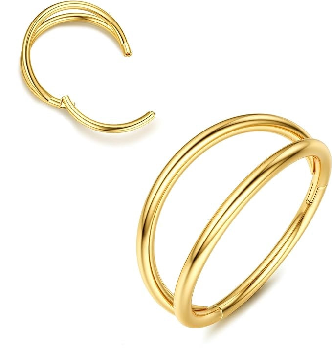 Gold Classic Double Nose Piercing and Clicker Double Nose Ring