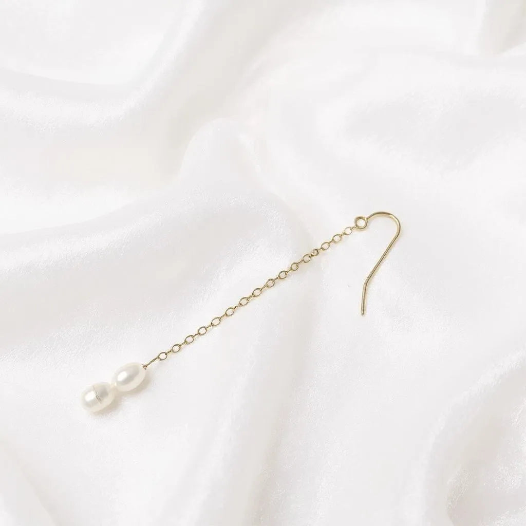 Solea Alba Long Chain Pearl Drop Earrings