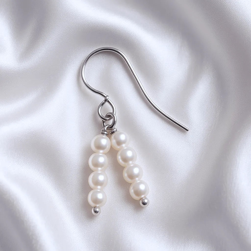 Vita Perlata Silver Fresh Water Pearl Double Drop Earrings