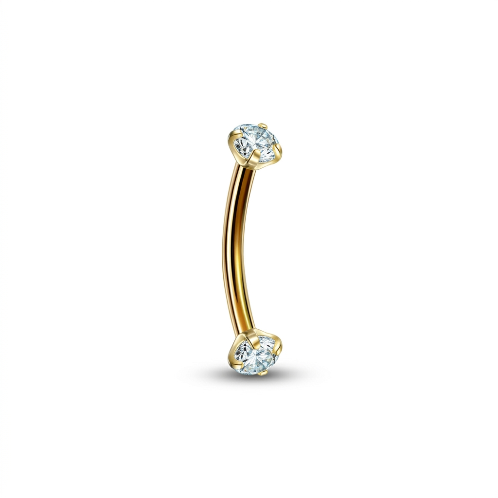 Gold earring with clear gemstones on a white background