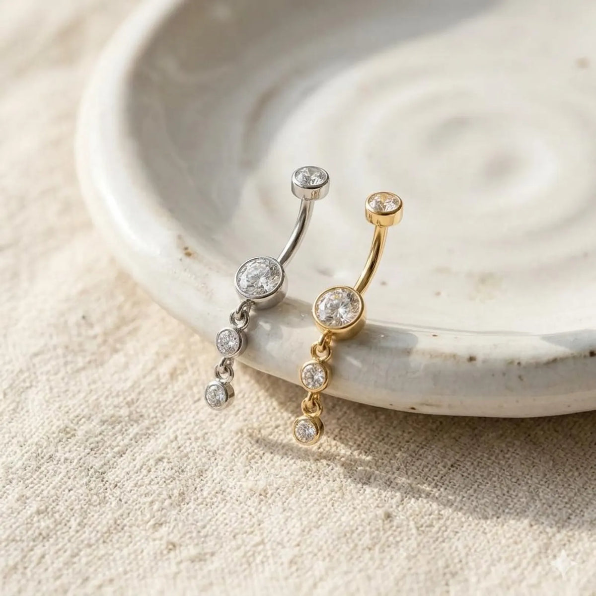 Cascading Crystal Dangle Belly Bar | Carl Oliver UK