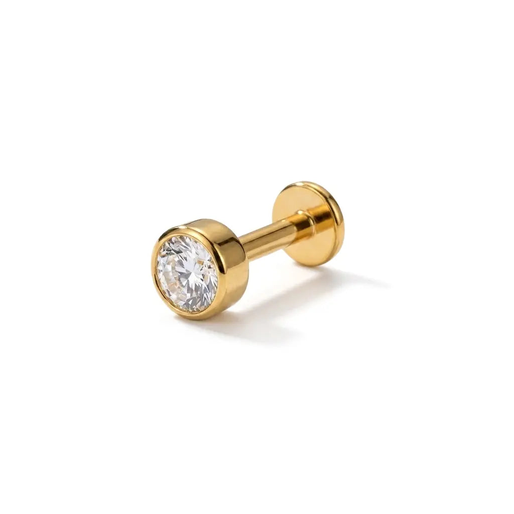 Crystal CZ Titanium Tragus Piercing | Flat Back Labret Stud | 6mm 8mm 10mm 12mm