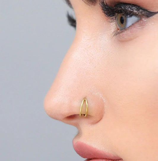 Gold Classic Double Nose Piercing and Clicker Double Nose Ring