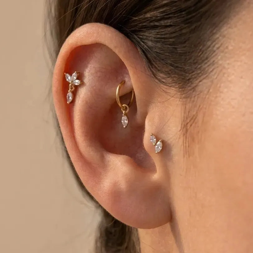 Duo Marquise CZ Tragus Piercing | Crystal Flat Back Labret Stud