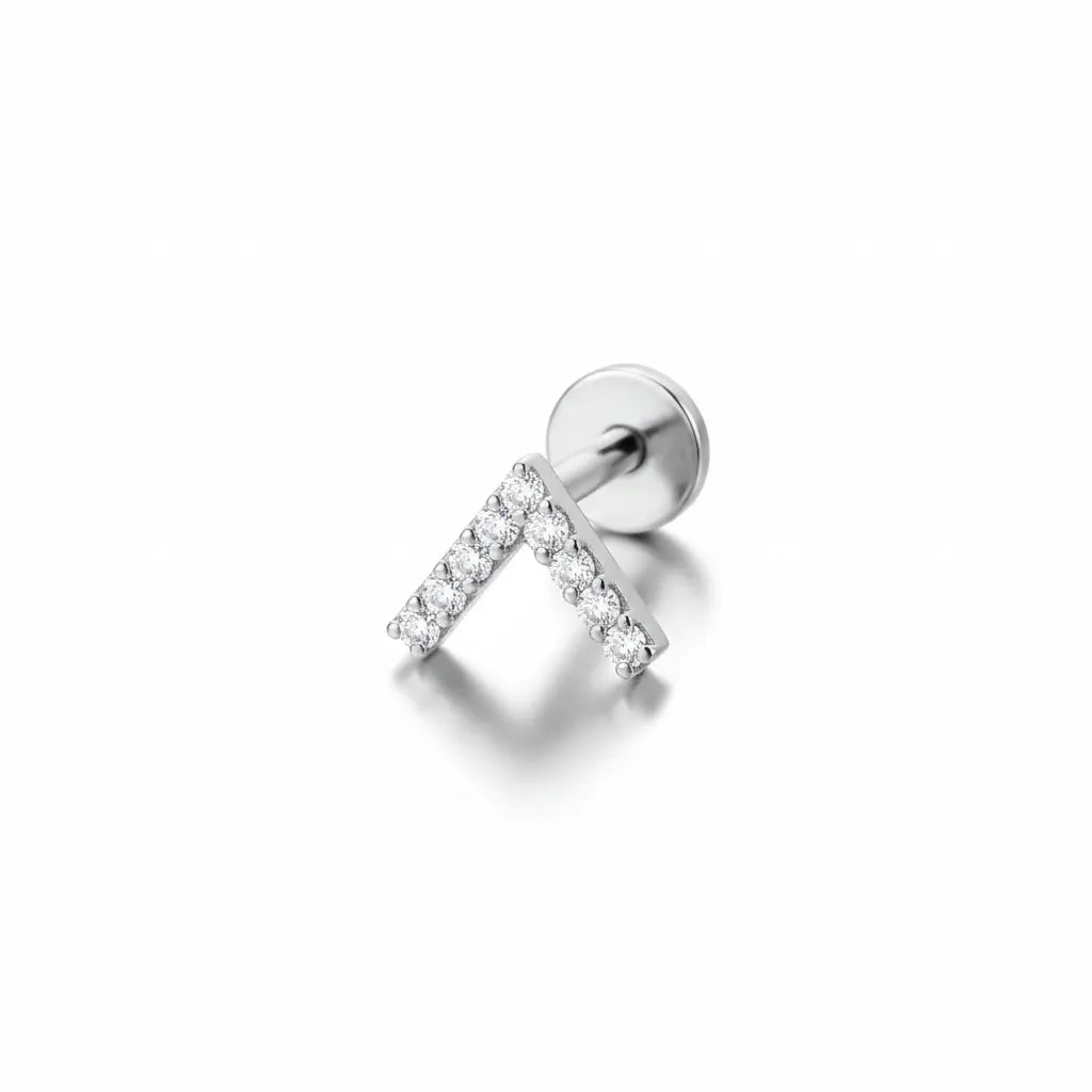 Titanium Chevron V-Shape Crystal Labret Stud