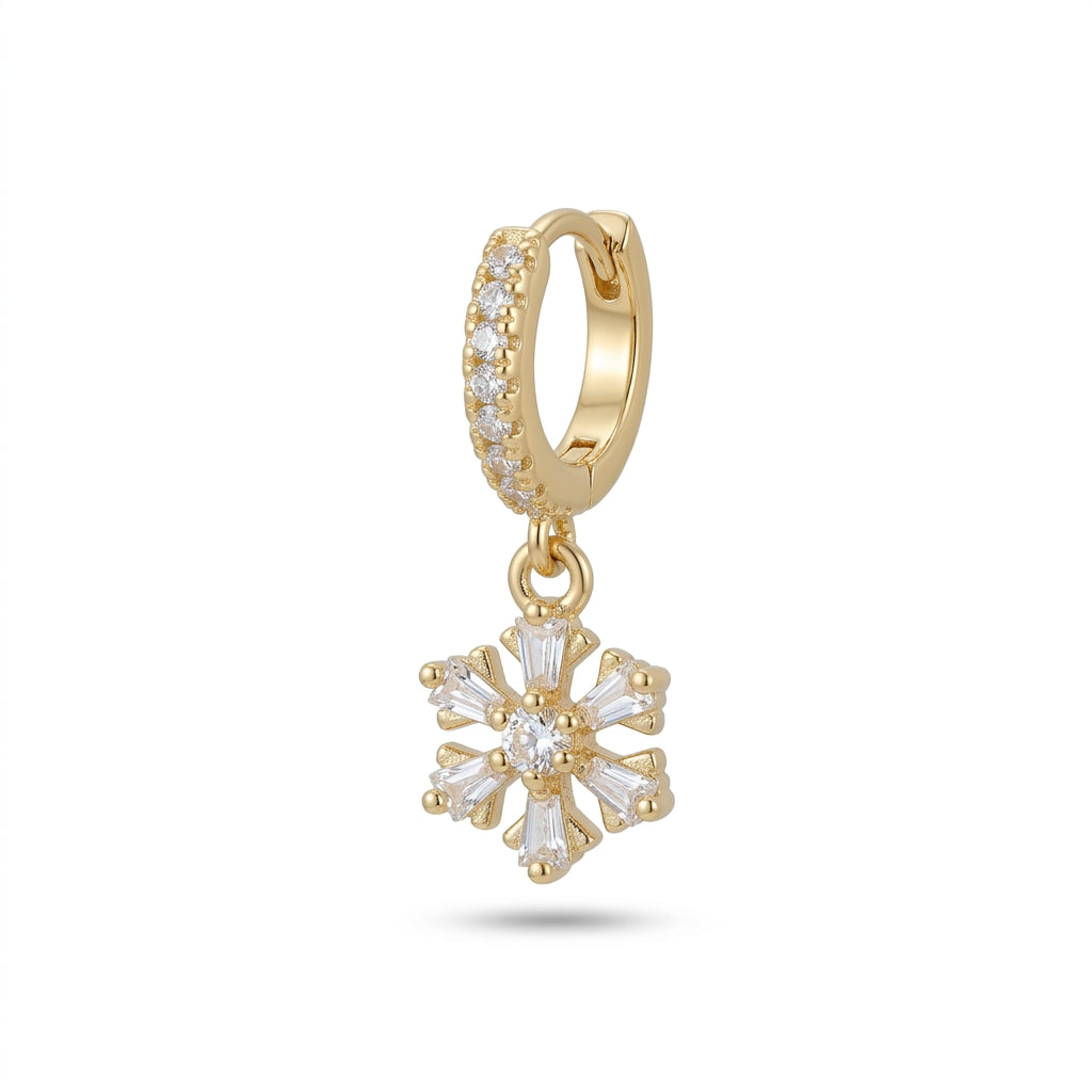 Cubic Zirconia Snowflake Drop Huggie Hoop Earring