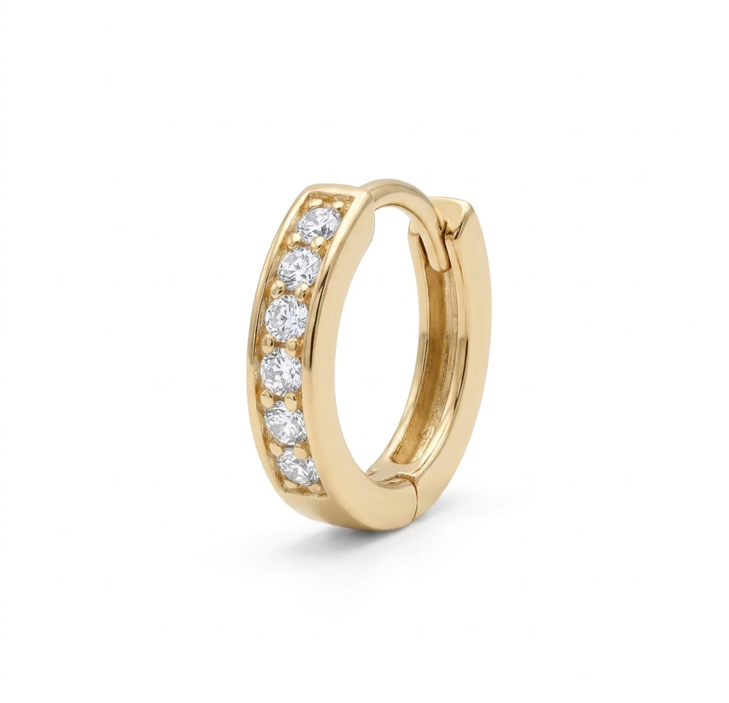 Cubic Zirconia Paved Surgical Steel Huggie Hoop Earring