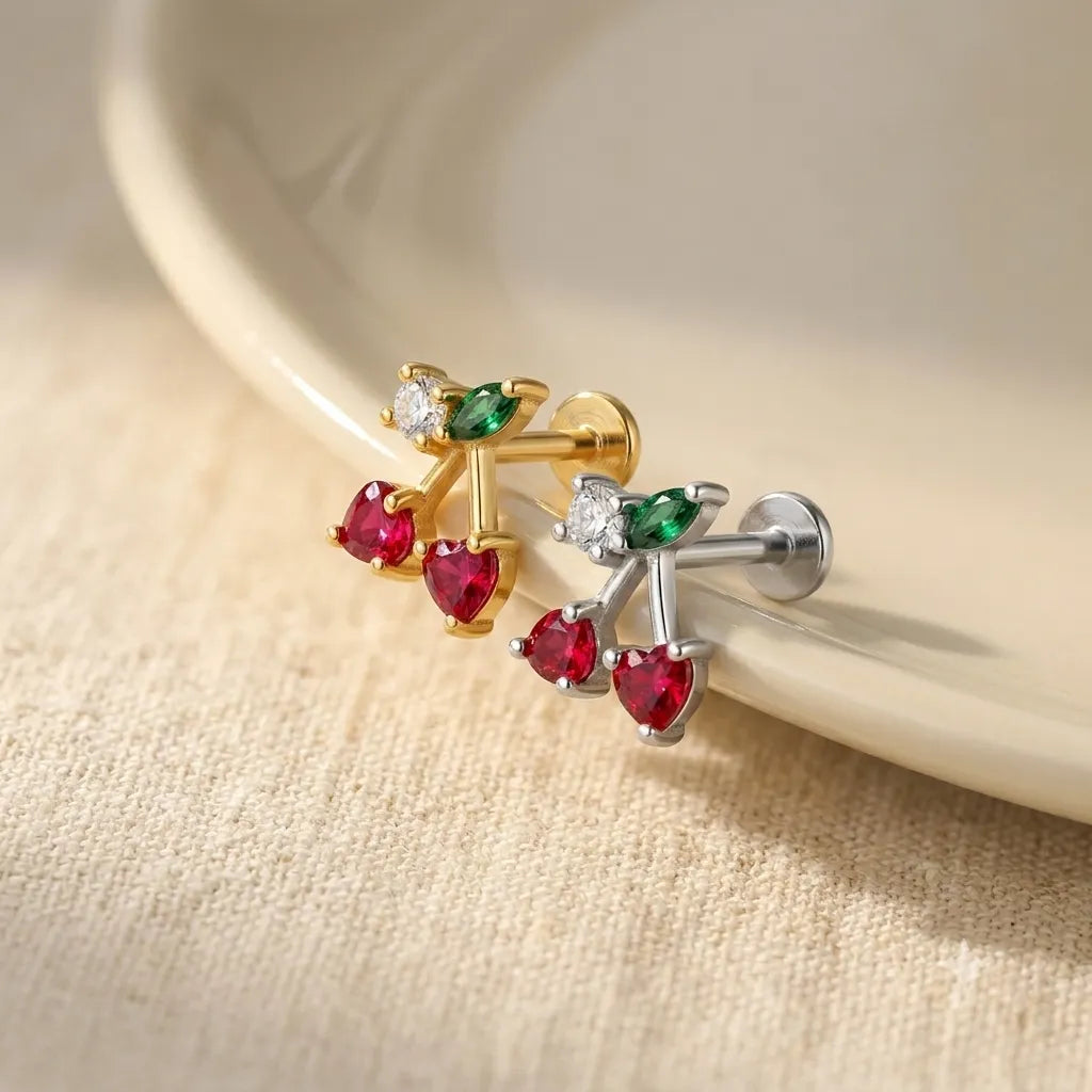 Cherry Labret Stud | 316L Surgical Steel Flat Back Piercing