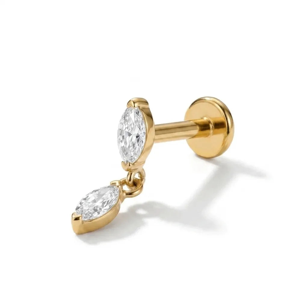 Dangling Pear Cut CZ Labret Stud