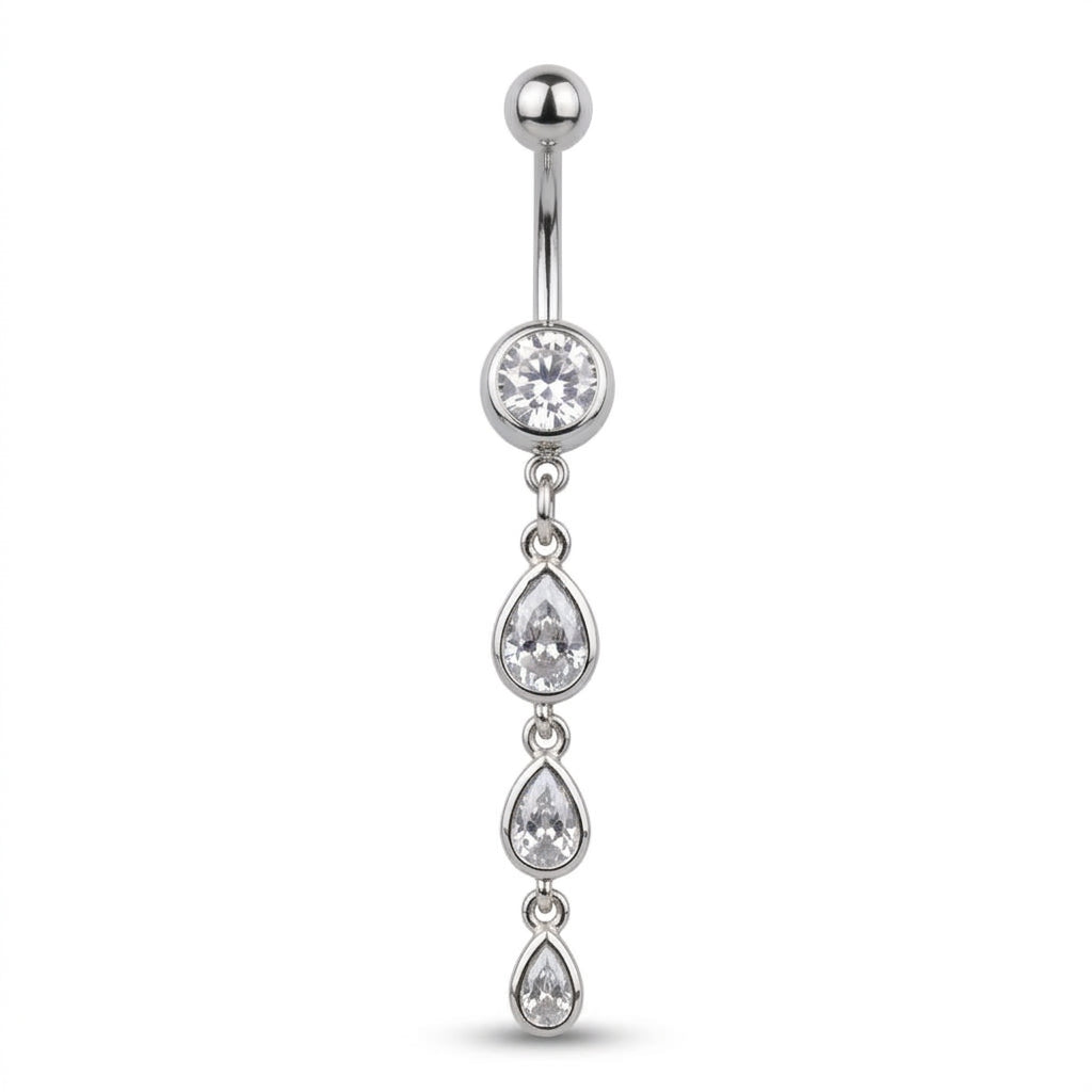 Teardrop Crystal Dangle Belly Bar | Carl Oliver UK