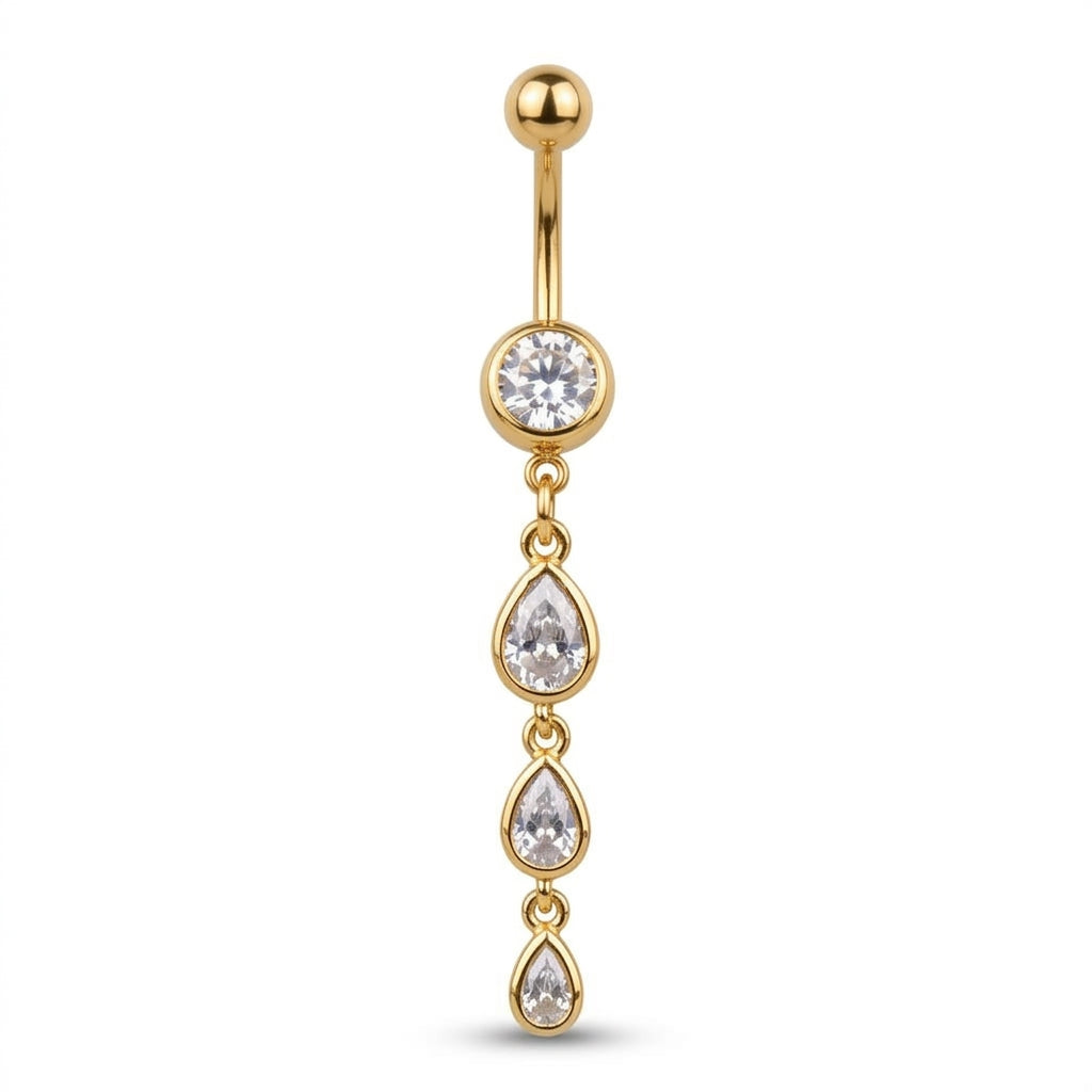 Teardrop Crystal Dangle Belly Bar | Carl Oliver UK