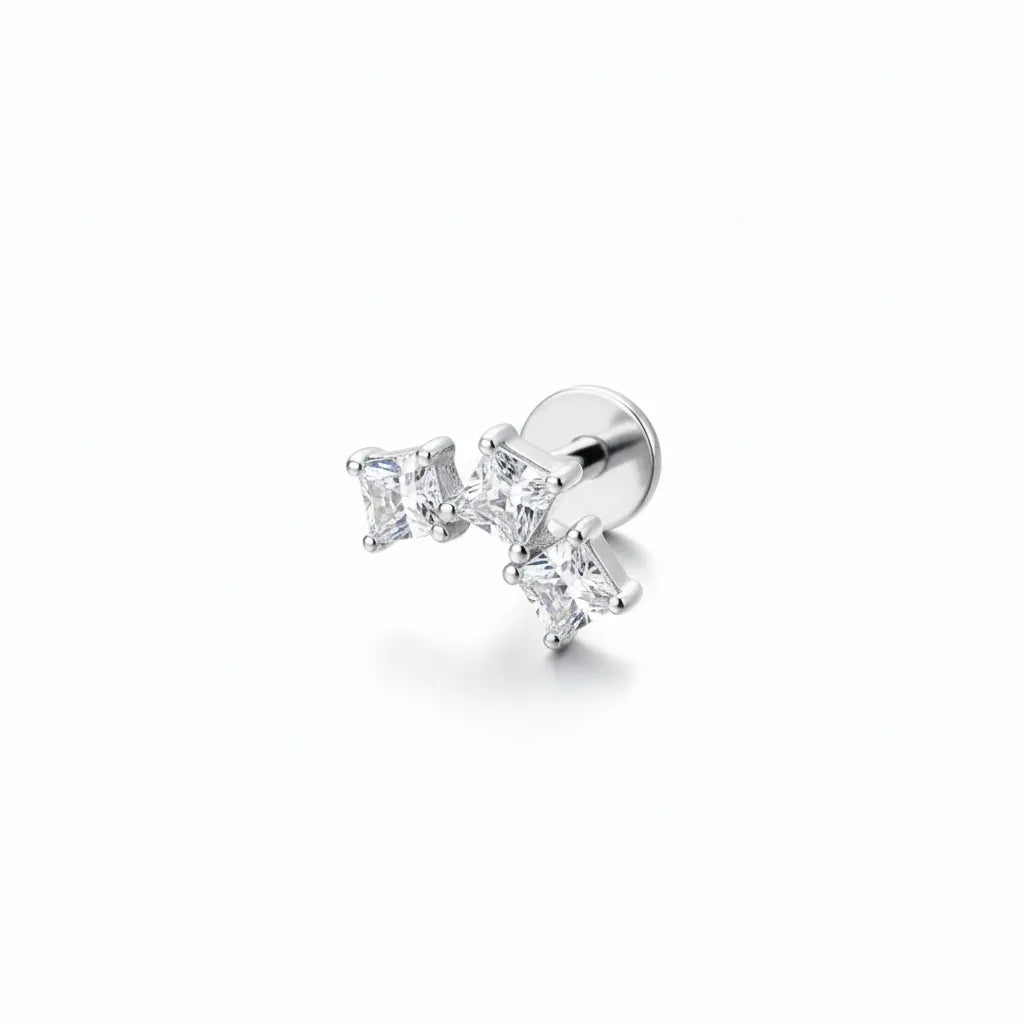 Princess Cut Cubic Zirconia Titanium Labret Stud