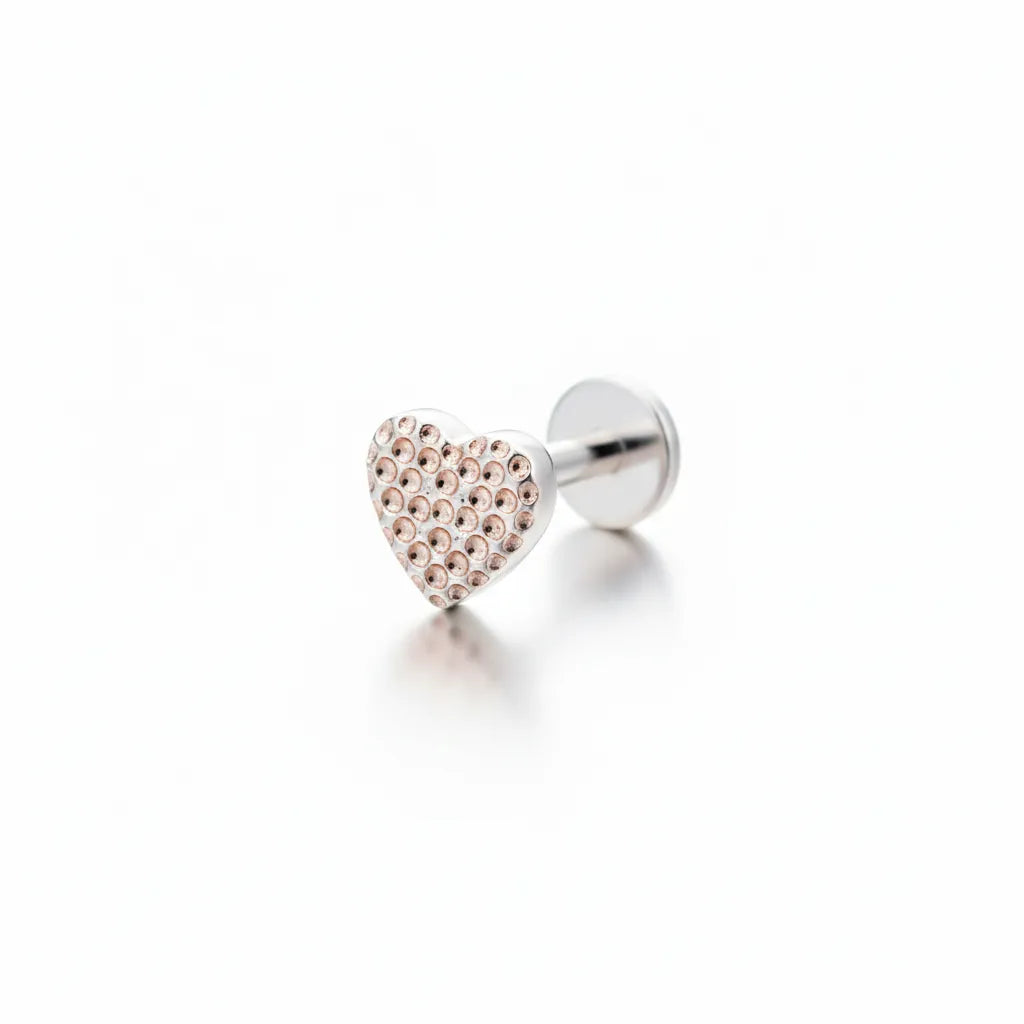 Love Heart Titanium Flat Back Labret Stud