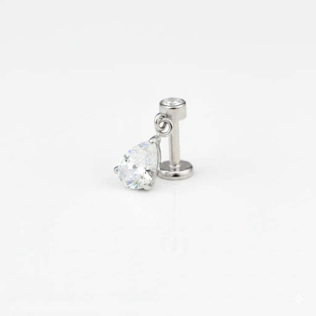 Dangling Pear Cut CZ Labret Stud