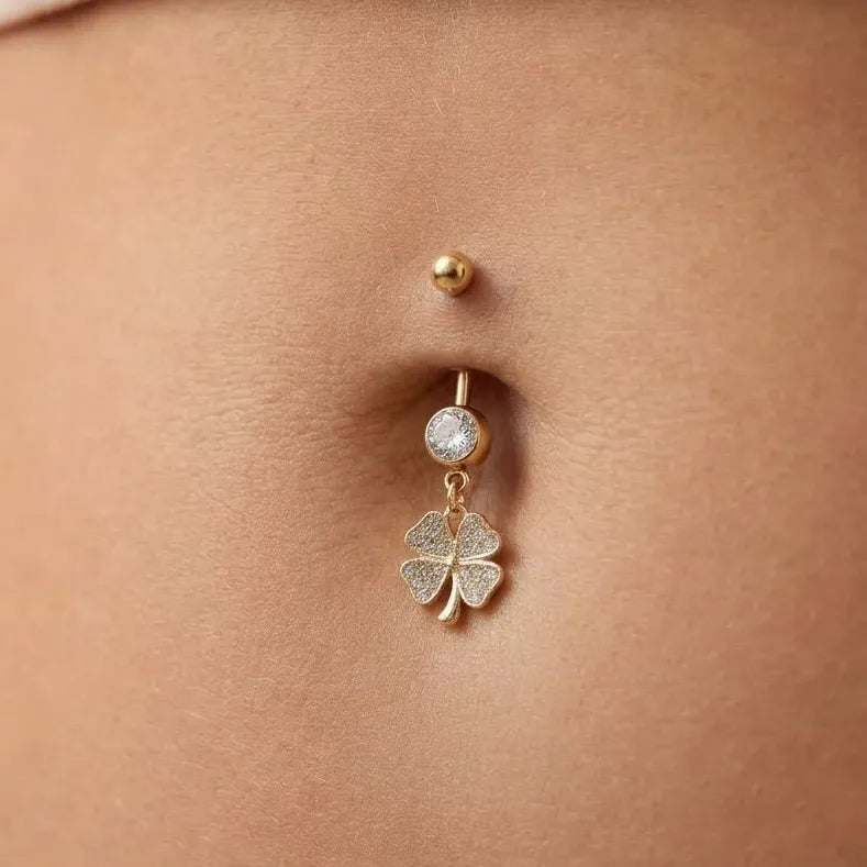 Cubic Zirconia Clover Belly Bar