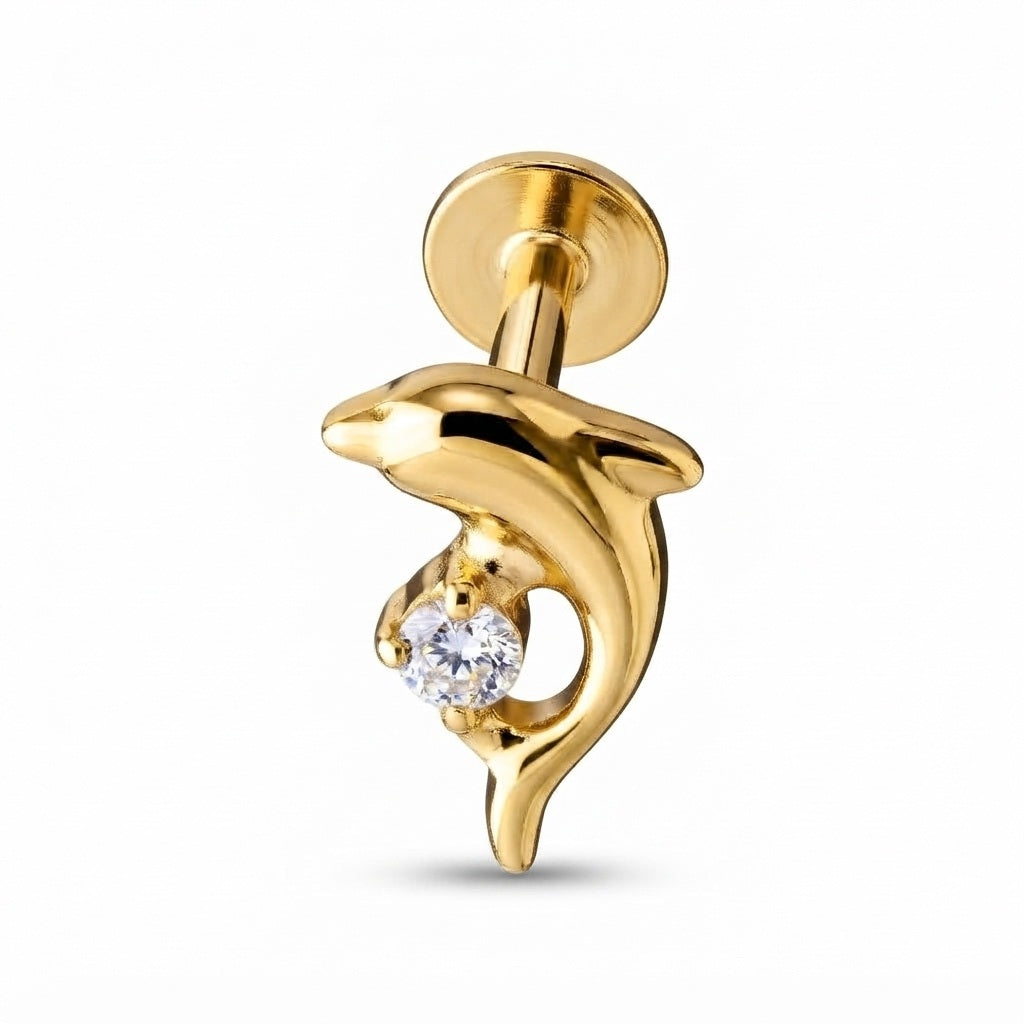 Dolphin CZ Tragus Piercing | Crystal Flat Back Labret Stud