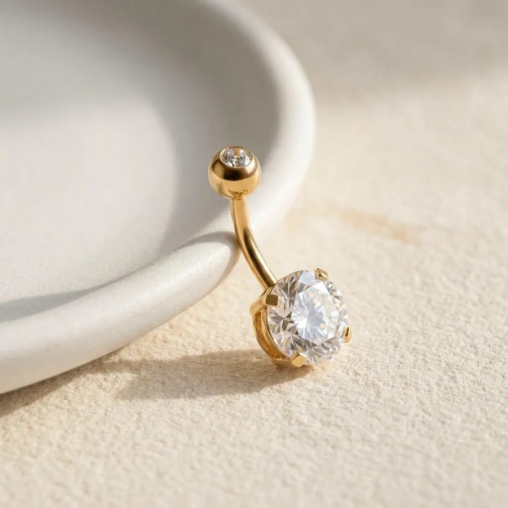 Double Cubic Zirconia Belly Bar | 316L Surgical Steel Navel Ring