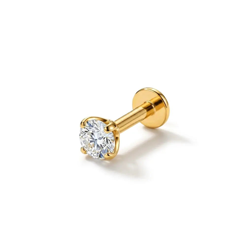 Crystal CZ Titanium Flat Back Labret Stud | Tragus & Cartilage Piercing