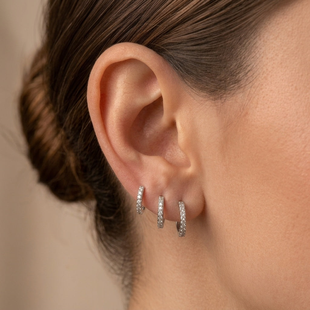Cubic Zirconia Paved Surgical Steel Huggie Hoop Earring