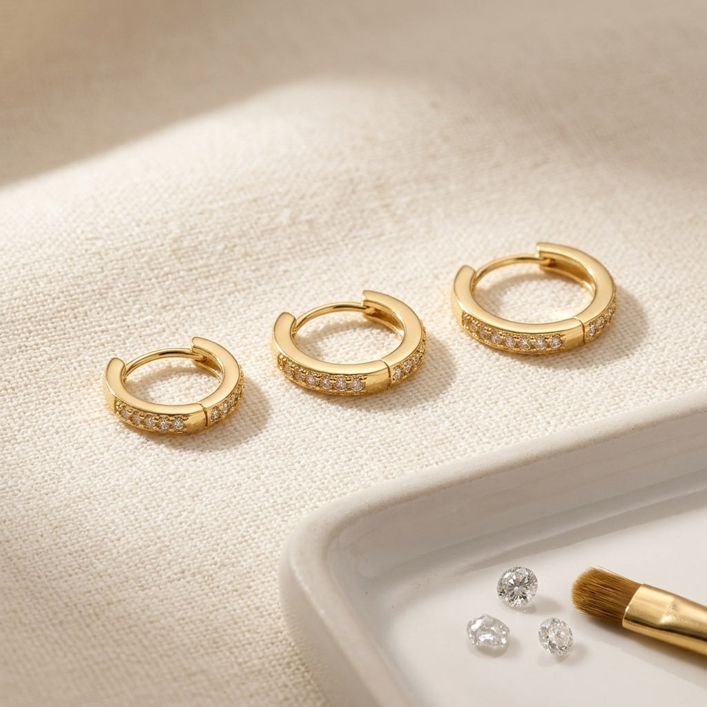 Cubic Zirconia Paved Surgical Steel Huggie Hoop Earring