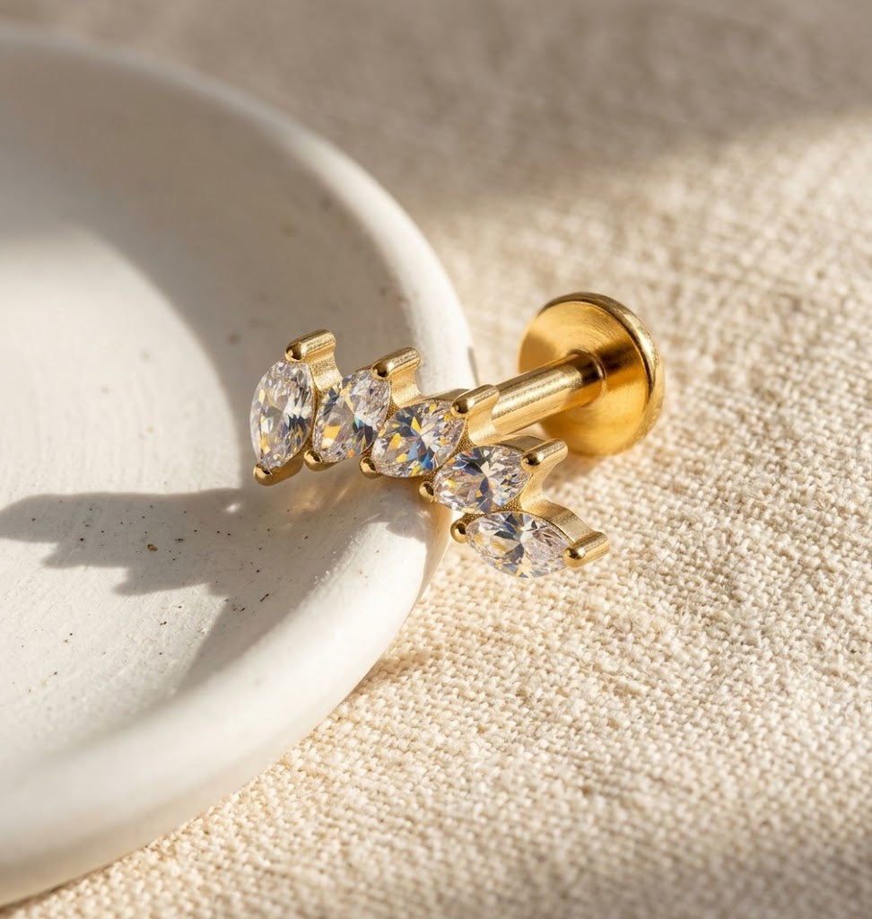 Titanium Five Marquise Flat Back Stud | Cartilage Piercing
