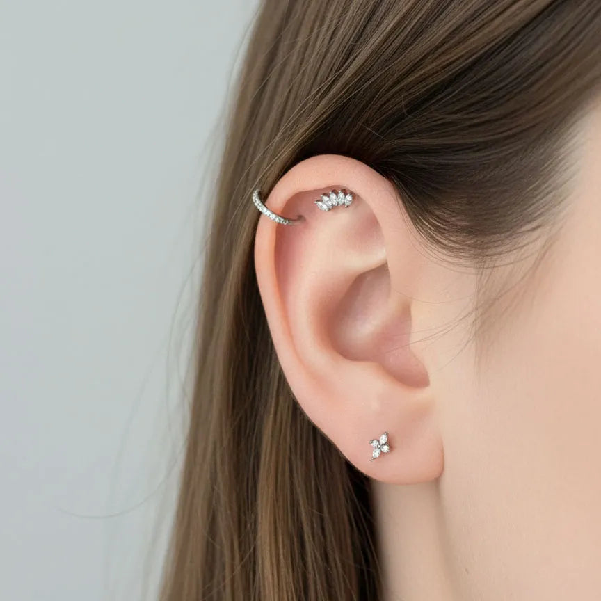 Marquise Crystal Titanium Ear Piercing Set – 3 Piece Curated Stack