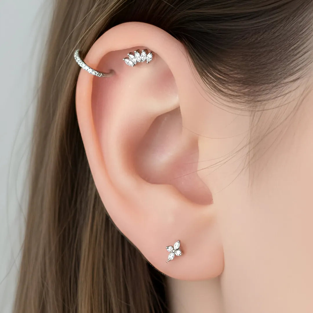 Marquise Crystal Titanium Ear Piercing Set – 3 Piece Curated Stack