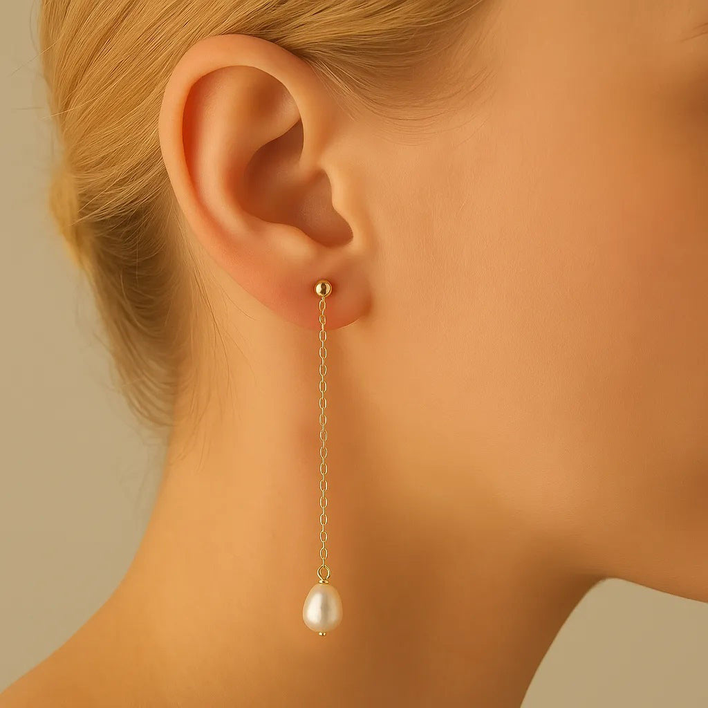Douce Nuit Stud Long Pearl Drop Earrings
