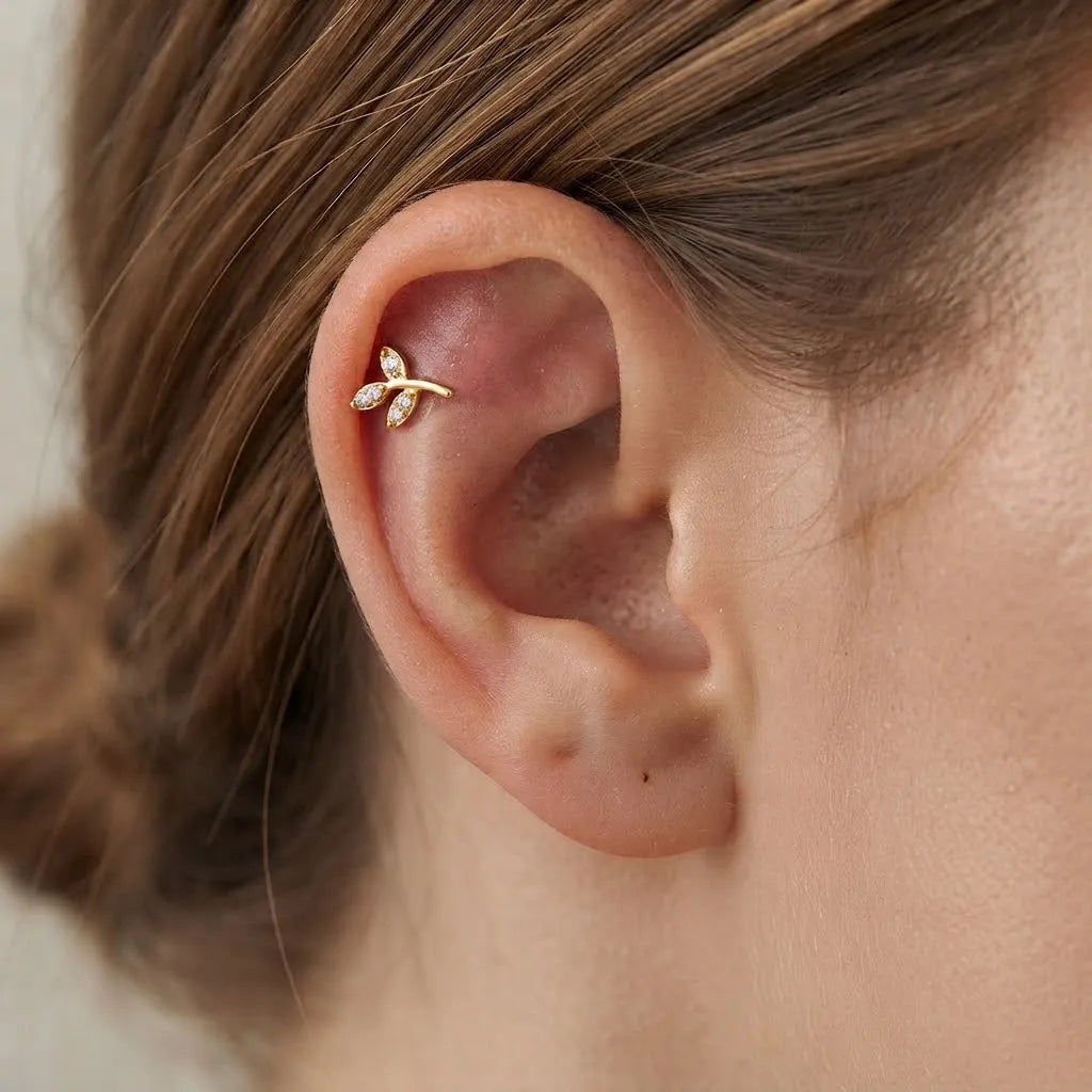 Titanium Leaf CZ Tragus Piercing | Cartilage Piercing