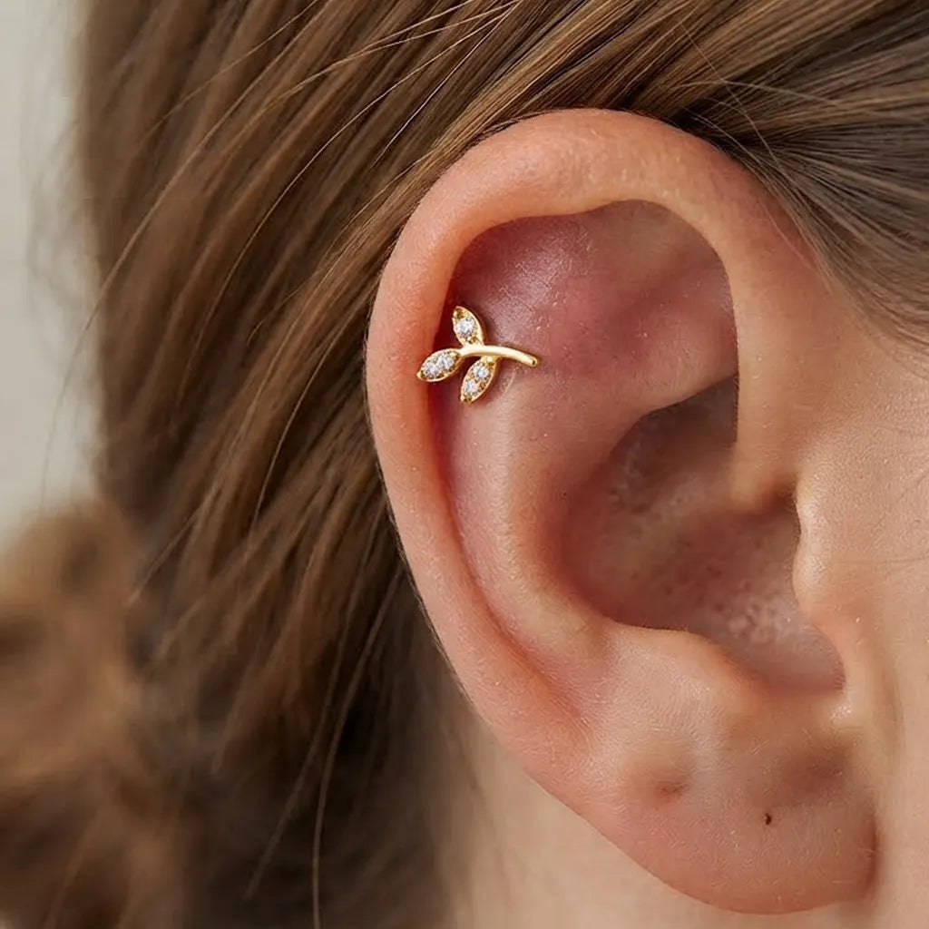 Titanium Leaf CZ Tragus Piercing | Cartilage Piercing