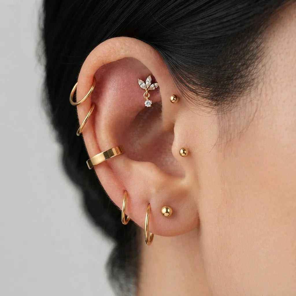 Marquise CZ Leaf Cluster Flat Back Labret Rook Piercing