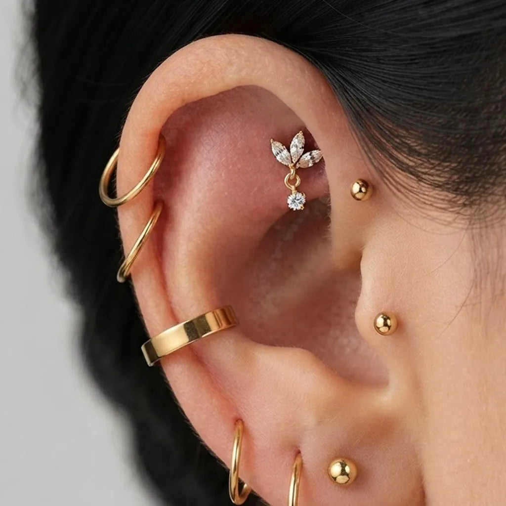 Marquise CZ Leaf Cluster Flat Back Labret Rook Piercing