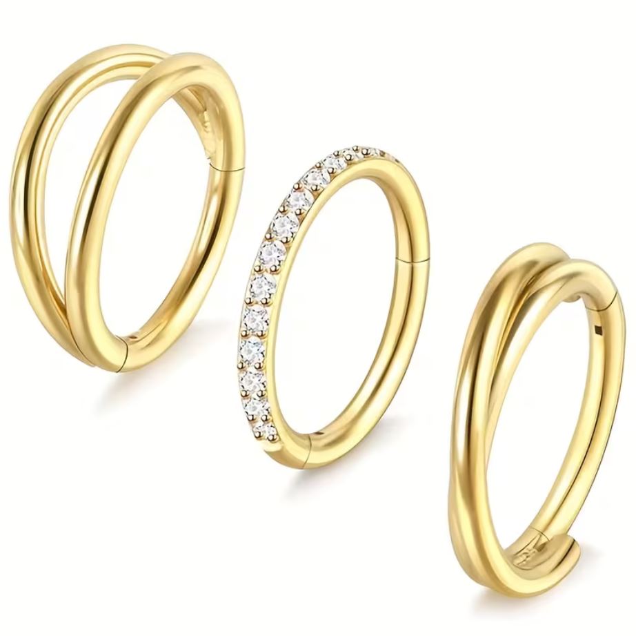 Crystal Hinged and Double Hinged 3 Piece Ear Piercing Set