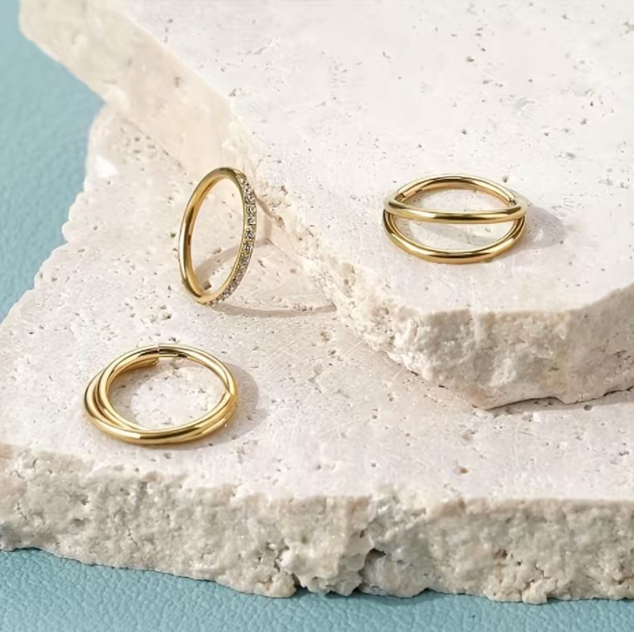 Crystal Hinged and Double Hinged 3 Piece Ear Piercing Set