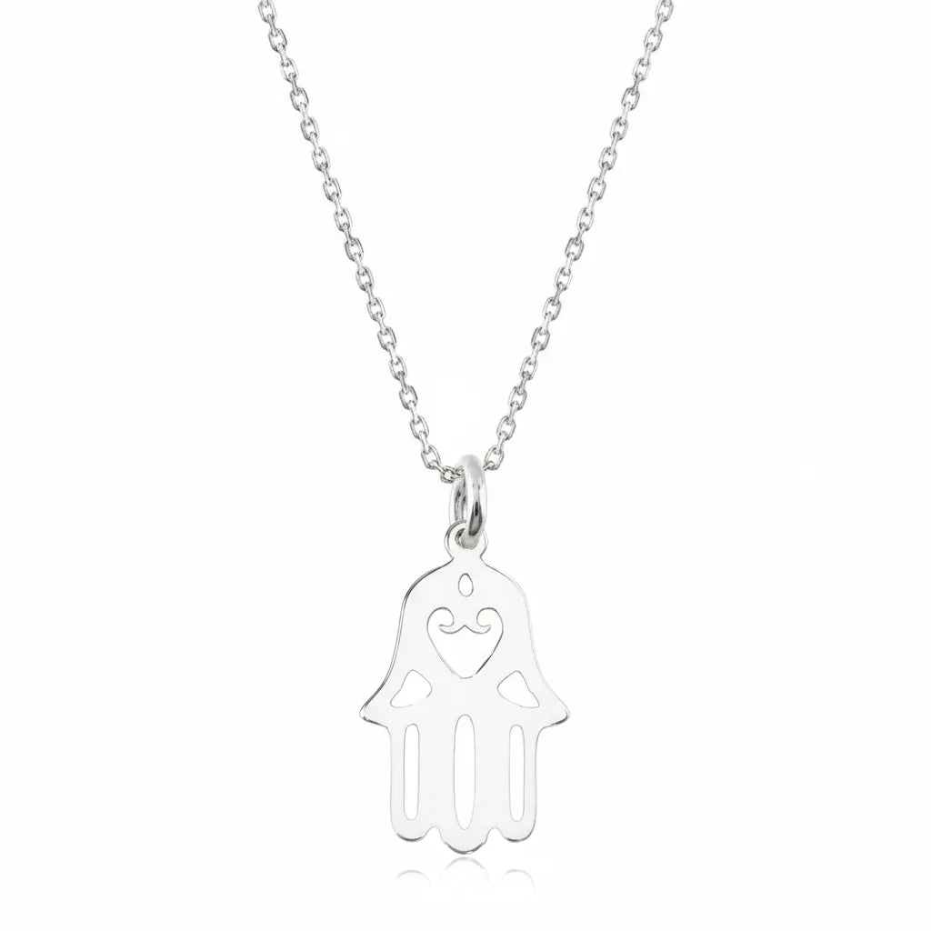 Sterling Silver Heart-Cut Hamsa Pendant Necklace