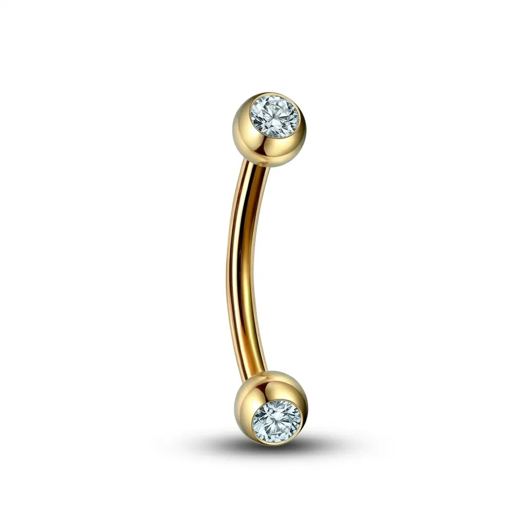 Prong Set Double CZ Rook Piercing Curved Barbell