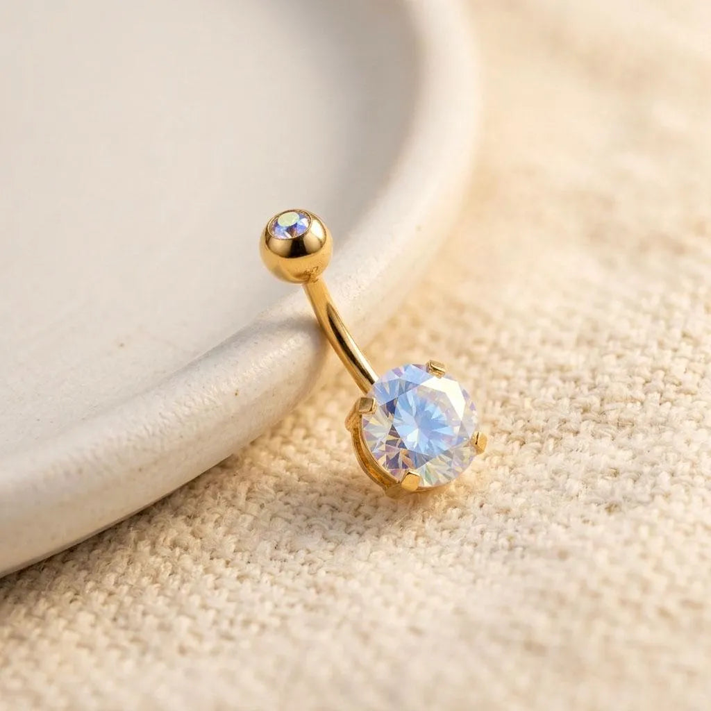 Double Cubic Zirconia Belly Bar | 316L Surgical Steel Navel Ring