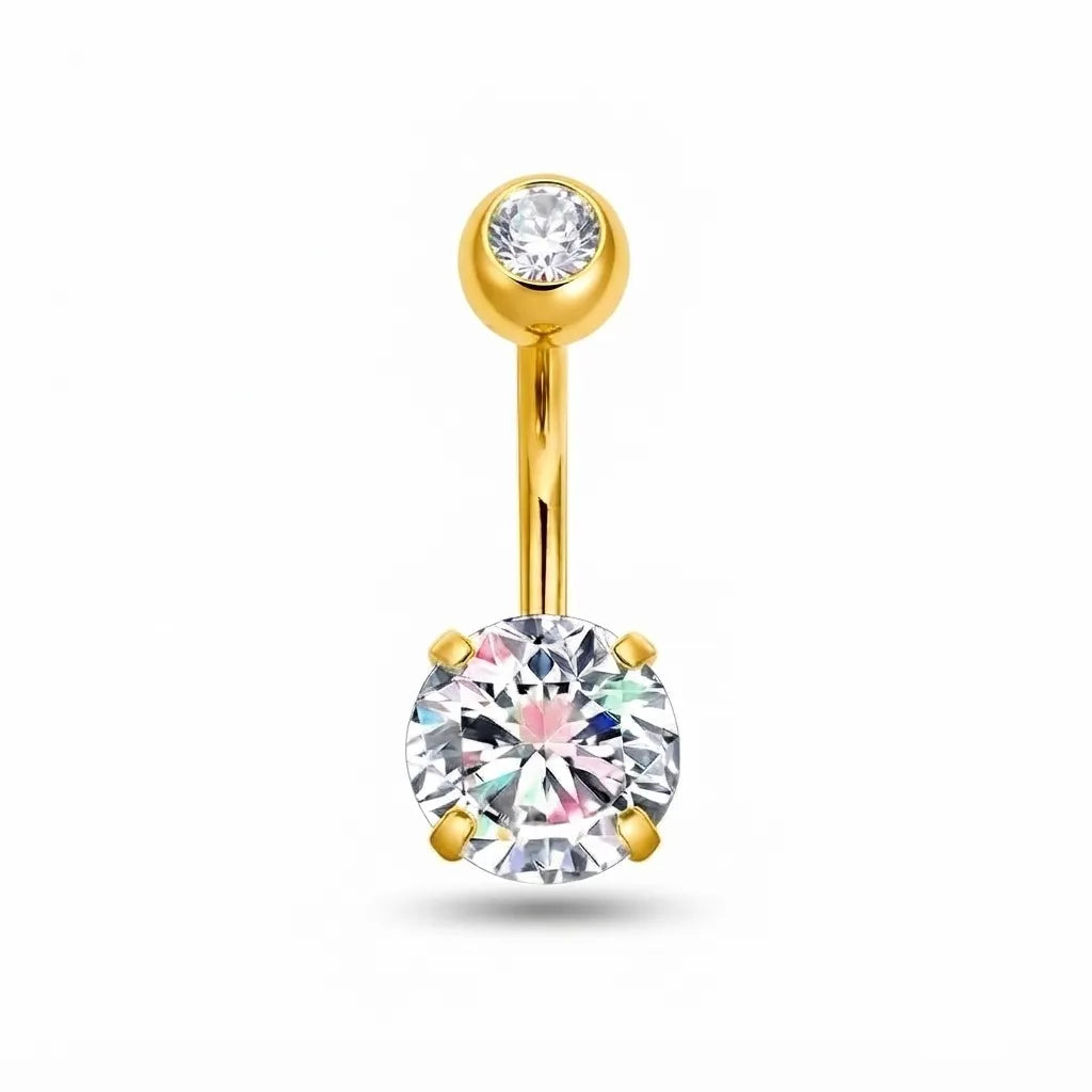 Double Cubic Zirconia Belly Bar | 316L Surgical Steel Navel Ring