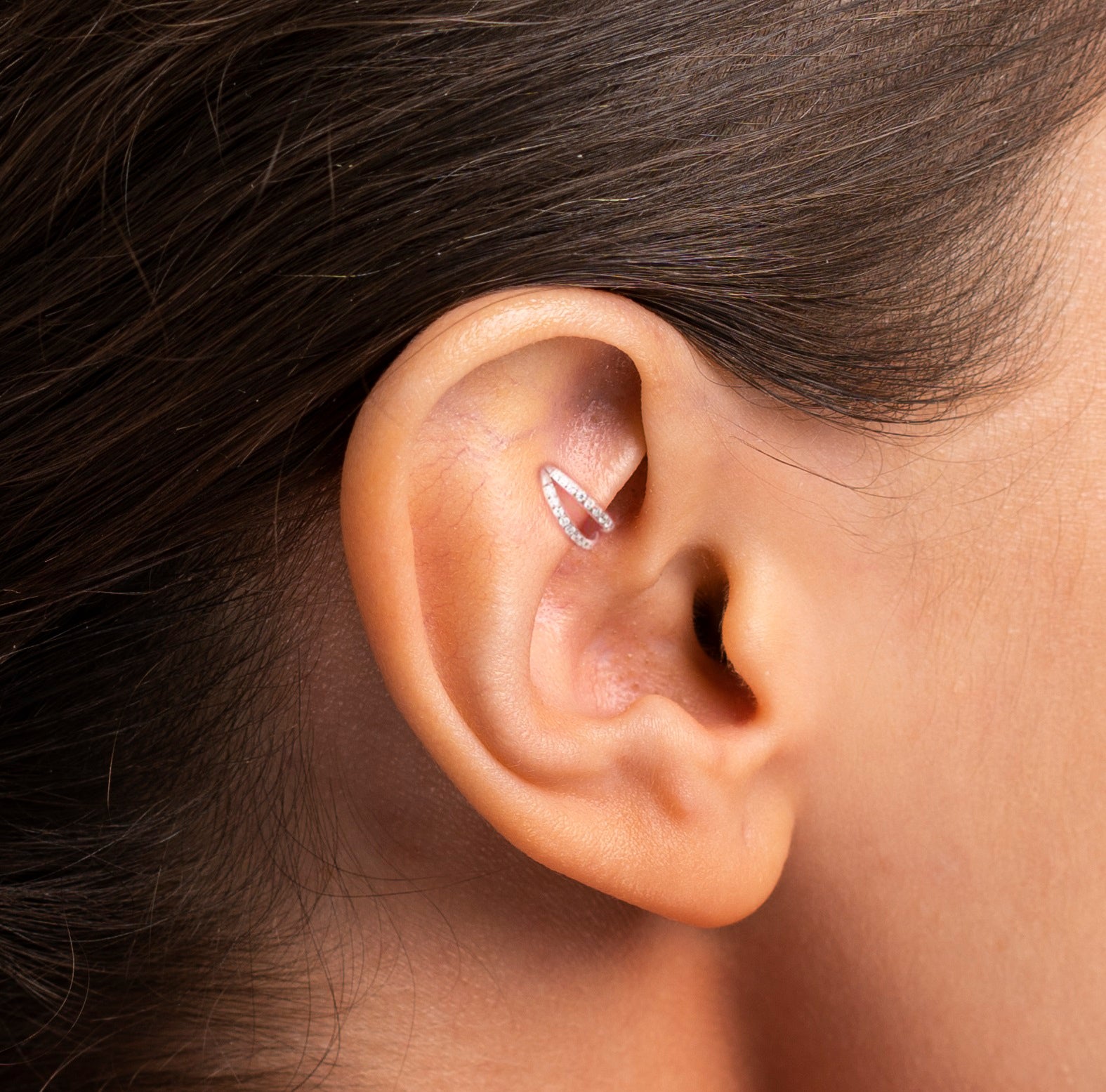 Double Crystal Hinged Segment Rook Piercing