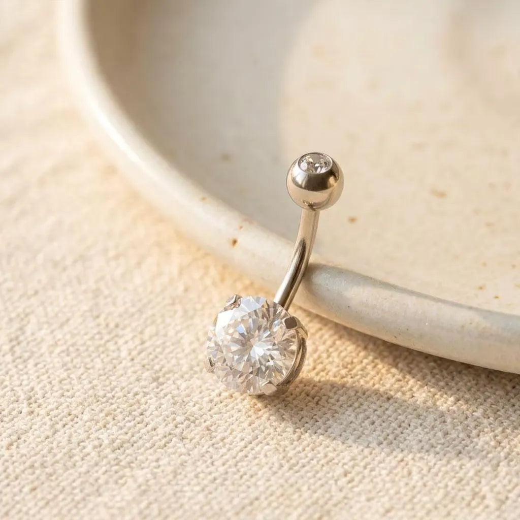 Double Cubic Zirconia Belly Bar | 316L Surgical Steel Navel Ring