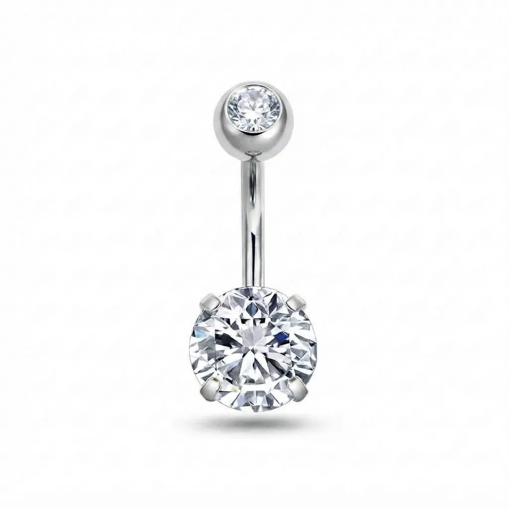 Double Cubic Zirconia Belly Bar | 316L Surgical Steel Navel Ring