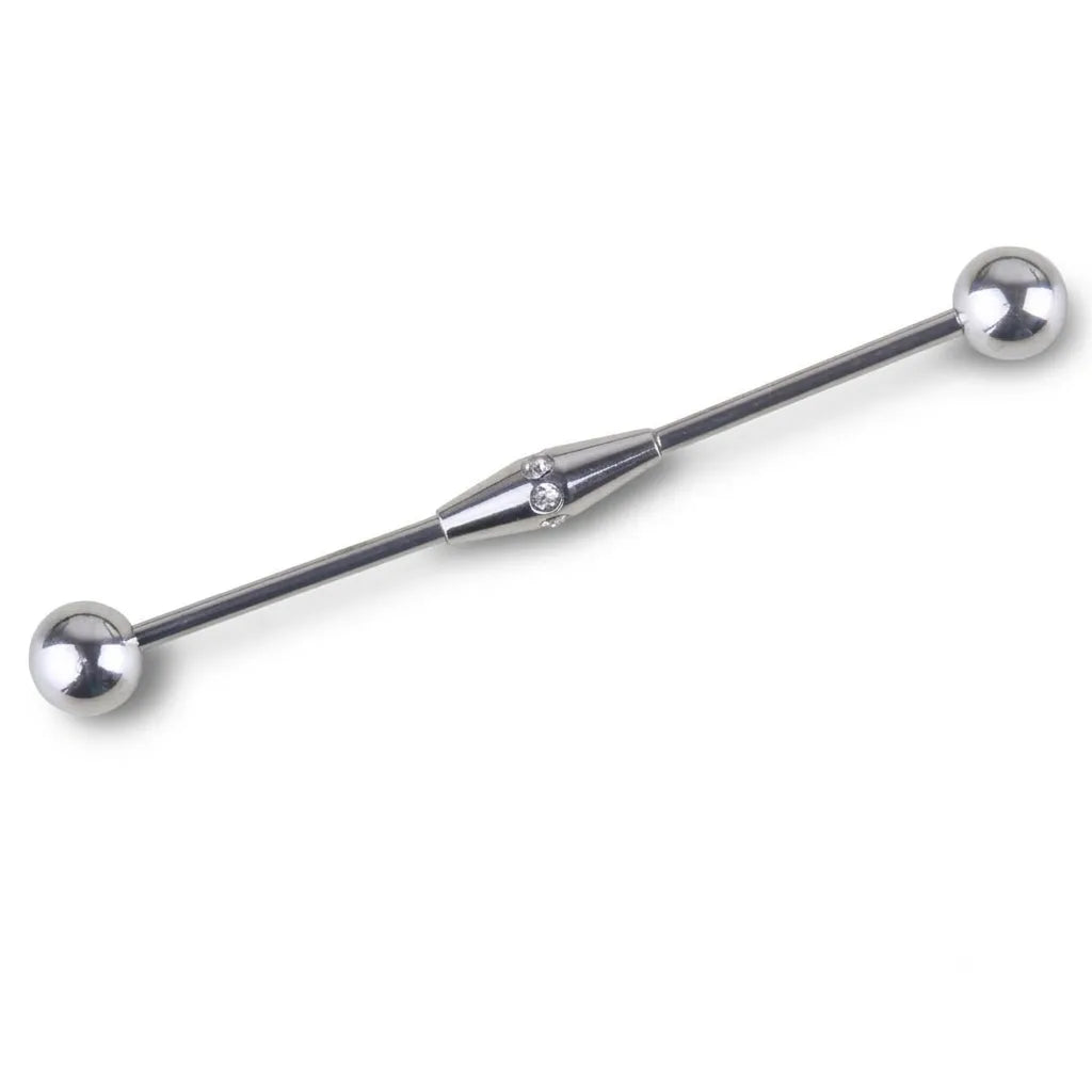 Metal barbell with spherical ends on a white background