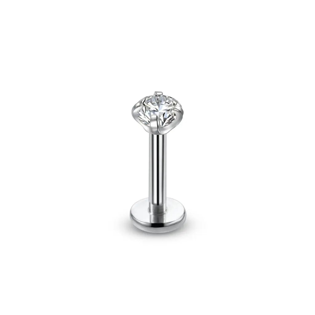Crystal CZ Titanium Flat Back Labret Stud | Tragus & Cartilage Piercing